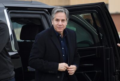 US Secretary of State Antony Blinken departs for the high-level meeting of Nato foreign ministers on Friday. AP