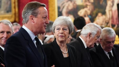 Former prime minister David Cameron with Theresa May during the Accession Council ceremony at St James's Palace, London, where King Charles III was formally proclaimed monarch in September 2022