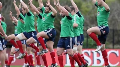 The British & Irish Lions team warm up during a training session held yesterday in Noosa, Australia. The Lions have lost the services of their regular captain Sam Warburton to injury for the third Test on Saturday. David Rogers / Getty Images