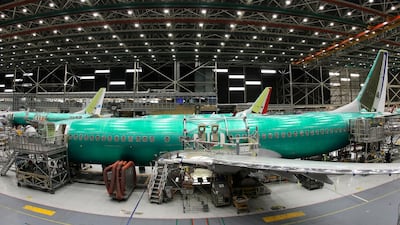 A Boeing 737 Max 8 plane is shown on the assembly line in March at the company's factory in Renton, Washington. The US planemaker is aiming to present an updated software package to regulators by September. Photo: AP