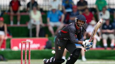 Laxman Sreekumar of UAE bats during the Emirates Airline T20 Cup against Lancashire in Dubai on Friday. Sreekumar has proved to be a good prospect for the national team. Francois Nel / Getty Images