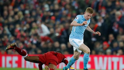 Centre midfield: Kevin de Bruyne (Manchester City) – Outstanding in defeat, the Belgian created a series of chances and almost set up an injury-time equaliser at Anfield. Phil Noble / Reuters