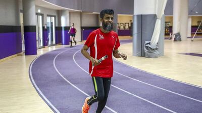 Mansoor Ali Al Shaikh at refugee day relay at NYUAD