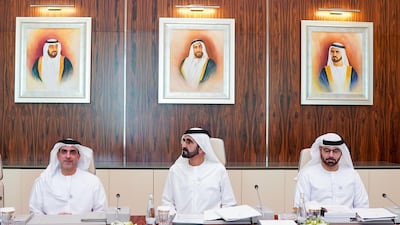 Sheikh Mohammed bin Rashid chairs a UAE Cabinet meeting attended by Sheikh Saif bin Zayed, Deputy Prime Minister and Minister of Interior, and Mohammed Al Gergawi, Minister of Cabinet Affairs and the Future. Wam