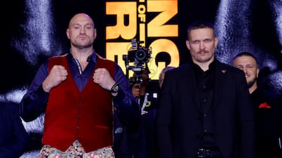 Tyson Fury, left, and Oleksandr Usyk announce their undisputed bout. Reuters