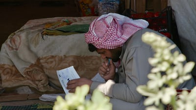 Mohammed Mohsen a 36 years old Syrian beduin in his tent West of Raqqa, going upstream along the Euphrates.. Photo by Daham Alasaad