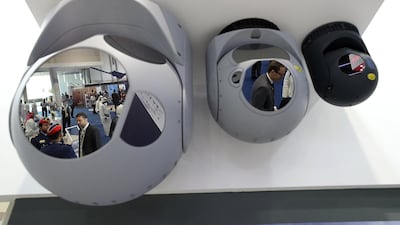 Wescam’s MX-Series on display at the L3 Technologies stand in Abu Dhabi. The company is collaborating with Saudi Arabian Military Industries on projects related to electro-optical and infrared and special mission systems. Pawan Singh / The National