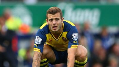 Arsenal's Jack Wilshere shown reacting during their 2-2 draw with Everton on Saturday. Clive Brunskill / Getty Images / August 23, 2014