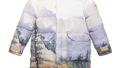 A technical coat with alpine scene.