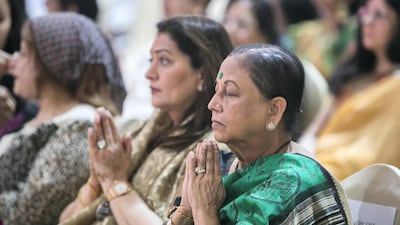 The shilanyas vidhi of the first traditional Hindu temple in the UAE is performed in the holy presence of His Holiness Mahant Swami Maharaj, the spiritual leader of BAPS Swaminarayan Sanstha.