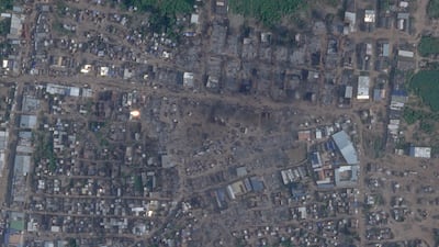 A satellite image shows burned out buildings at the market. Reuters