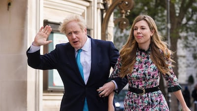 Britain's Prime Minster Boris Johnson and his partner Carrie Symonds arrive at a polling station to cast their votes for the local elections in London. Britons go to the polls today to vote in local and mayoral elections. EPA