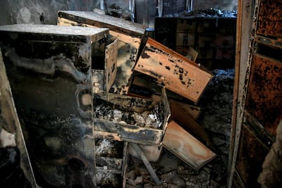 Documents reduced to ashes during battles between Israel and Hamas, inside the archives department of the Gaza municipality building in Gaza City, in November. AFP