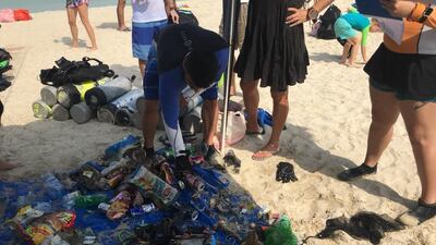 A team of volunteers from Divers Down UAE pictured during a recent beach clean-up event.