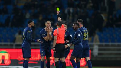 Cristino Ronaldo remonstrates with the referee after receiving a yellow card. Getty Images