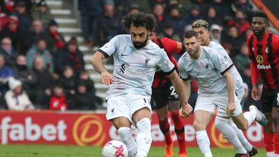 Liverpool striker Mohamed Salah fires a penalty wide of the target. AFP