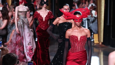Models walk the runway during the Elie Saab Haute Couture Fall/Winter 2026/2027 show as part of Paris Fashion Week in Paris, France. Getty Images