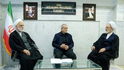 Iran's President Masoud Pezeshkian, Chief Justice Gholam Hossein Mohseni Ejei, and senior cleric Ayatollah Alireza Arafi. Reuters