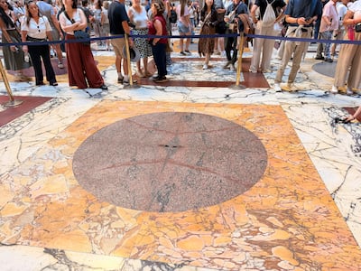 Drainage holes in the Pantheon’s marble floor, designed to manage rainwater entering through the open oculus. Vanessa Ghanem / The National