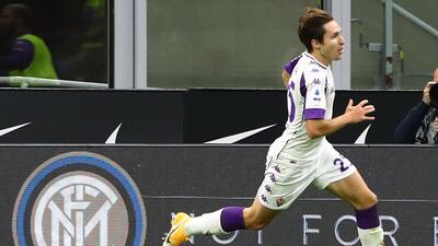Federico Chiesa celebrates scoring Fiorentina's third goal. Getty