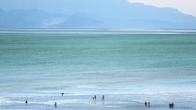 A sprawling temporary lake at Badwater Basin salt flats, which was caused by flooding from Tropical Storm Hilary, at Death Valley National Park, California. AFP