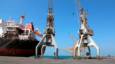 A picture taken on November 22, 2018, shows a partial view of the port of the Red Sea city of Hodeidah. / AFP