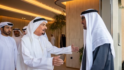 Sheikh Mohamed is received by Sheikh Humaid