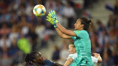 Sarah Bouhaddi of France gathers the ball against Norway at Stade de Nice in Nice, France. Getty Images