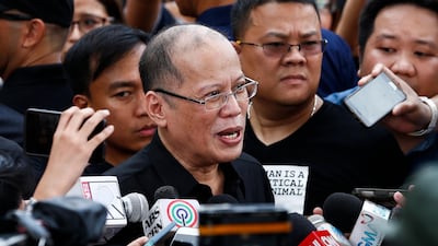 Former Filipino president Benigno Aquino joins a demonstration to mark the 31st anniversary of the EDSA People Power Revolution in Quezon City, east of Manila, in February 2017. EPA