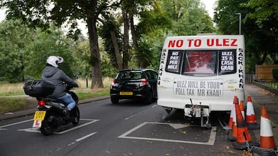A caravan parked near the home of London Mayor Sadiq Khan as protests mount over the introduction of the Ulez. PA