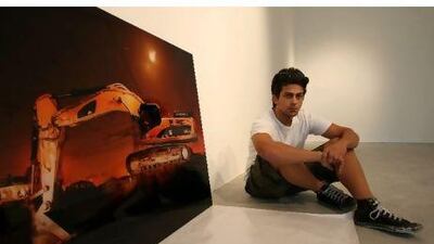 Sami al Turki with one of his work at The Pavilion in Downtown Dubai. Pawan Singh / The National
