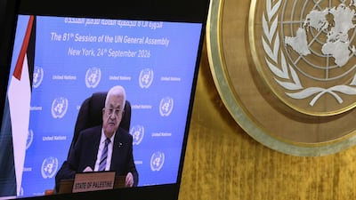 Palestinian President Mahmoud Abbas addresses the UN General Assembly in New York in a pre-recorded video. Reuters