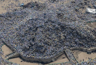 An aerial view of Mount Arafat, where thousands of Muslim worshippers gather during the Hajj pilgrimage. EPA