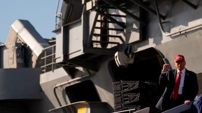 Mr Trump at Naval Station Norfolk in Virginia in 2025. Getty Images