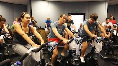 A Flywheel fitness class in Dubai. Pawan Singh / The National