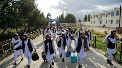 Taliban prisoners walk in Pul-e-Charkhi prison, on the outskirts of Kabul, last month. Afghan President Ashraf Ghani has ordered the release of hundreds of Taliban prisoners. AFP