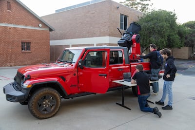 Students working with the mobile optical communications network, TeraNet 3. Photo: ICRAR