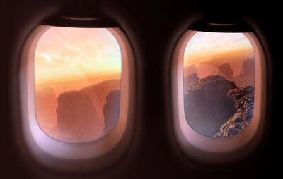 The surface of Mars, as glimpsed through the windows of a craft, some time in the future - the scene perhaps imagines a future where the planet has been colonised and tourists are able to visit.