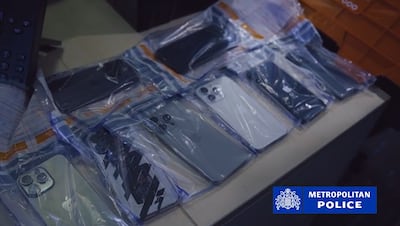 Some of the 1,000 phones that were seized at Heathrow Airport. Photo: Metropolitan Police
