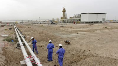 Iraq’s economy is highly dependent on oil revenues and under enormous pressure because of the steep drop in crude prices. Above, the West Qurna oilfield in Basra. Essam Al Sudani / Reuters