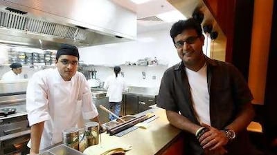 Ankur Chakraborty, left, describes Atul Kochhar as a "culinary guru". The pair, pictured at the new restaurant Zafran in Mirdif City Centre, are hoping to modernise Indian cuisine for Arabian palates.