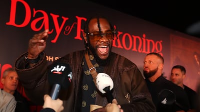 Deontay Wilder speaks to the media. Getty Images