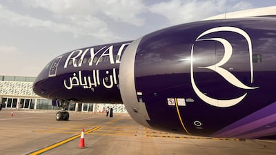 The first liveried Riyadh Air Boeing 787-9 Dreamliner is unveiled. AFP