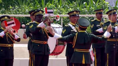 A military band perform at the flag day ceremony at Expo 2020 Dubai.