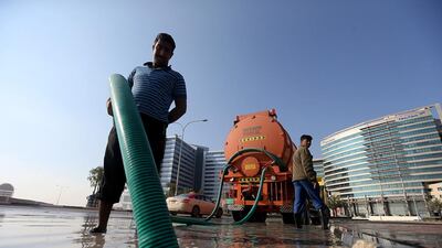 Overnight rain caused water logging at the Dubai Silicon Oasis in Dubai. Satish Kumar / The National