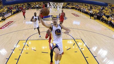 Golden State Warriors guard Klay Thompson goes to the basket for two points against the Houston Rockets during their Game 5 win in the Western Conference finals last Wednesday. John G Mabanglo / EPA / May 27, 2015