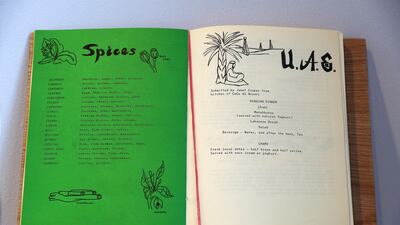 An exhibit titled ‘Menus and Recipes from Around the world with Dubai PWC, 1981’ features tips on how to use now-everyday spices.