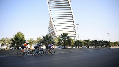 Cyclists ride during the fifth and last stage of the Saudi Tour from Princess Nourah University to al-Masmak near Riyadh. AFP