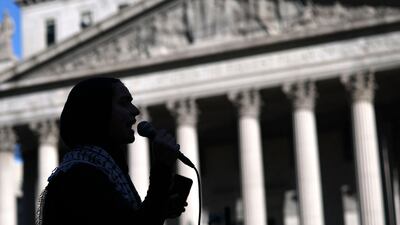 Pro-Palestinian protesters in Lower Manhattan, New York City, on March 10. AFP