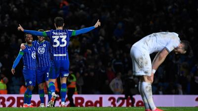 Wigan Athletic players celebrate a 1-0 victory over Leeds on February 1. Getty